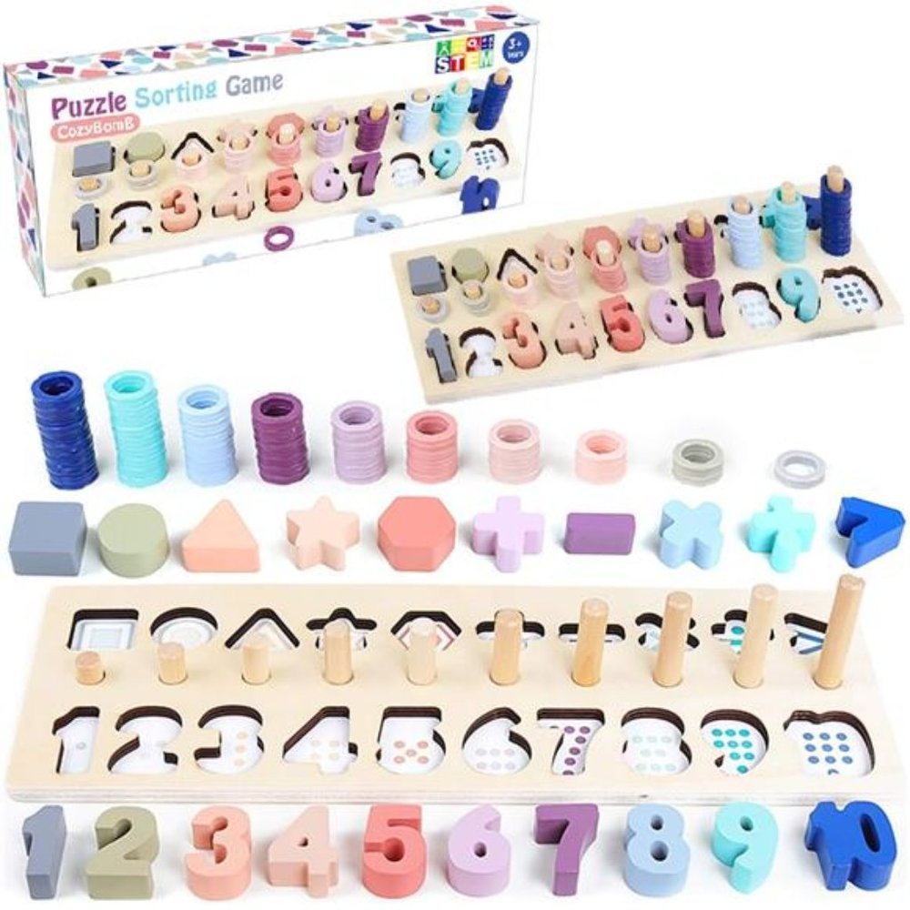 Wooden Number Puzzle for Kids - Montessori Toys for 1 Year Old Toddlers Learning